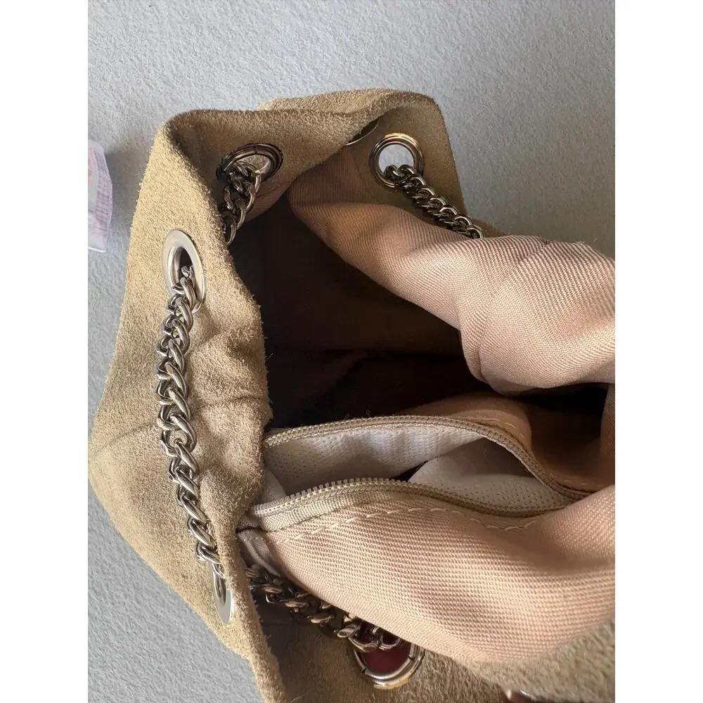 Made in Italy Suede Leather Bucket Bag Colorblock Multi Green Boho Chain Strap
